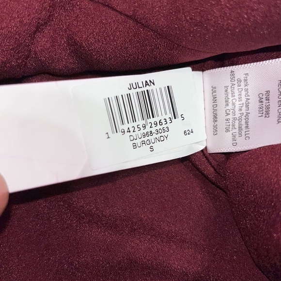 Dress The Population Julian Crepe Off The Shoulder Wide Leg Jumpsuit Burgundy S - Picture 11 of 11